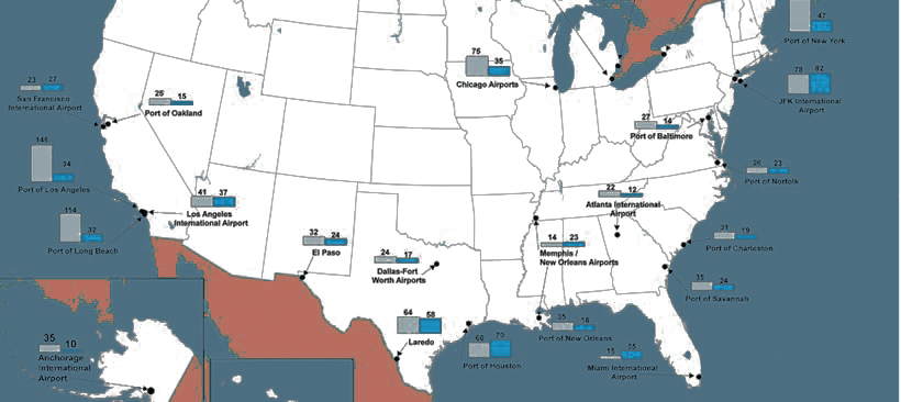 carte du commerce international en amérique carte des etats unis indiquant la valeur du commerce exterieur
